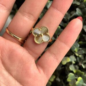 925 Sterling Silver Clover size 6 Women's Ring/ 925 plata Italiana